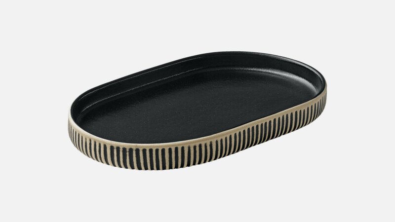 NARA - Platte oval Relief - Servierplatte black/white 18cm