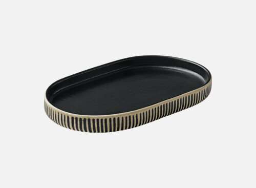 Platter oval embossed black/white 18cm