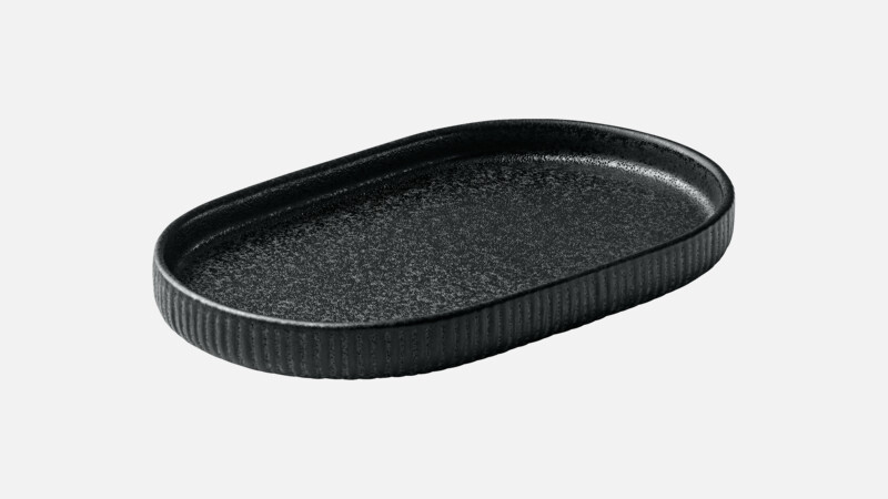 NARA - Platte oval Relief - Servierplatte schwarz/black 18cm