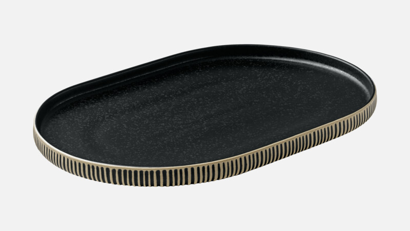 NARA - Platte oval Relief - Servierplatte black/white 30cm